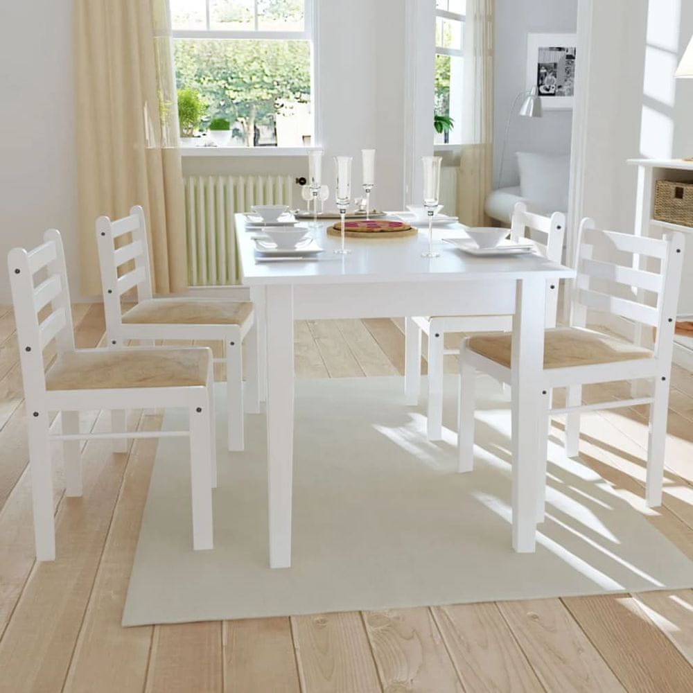 Petromila vidaXL Jedálenské stoličky 4 ks, biele, kaučukový masív a zamat